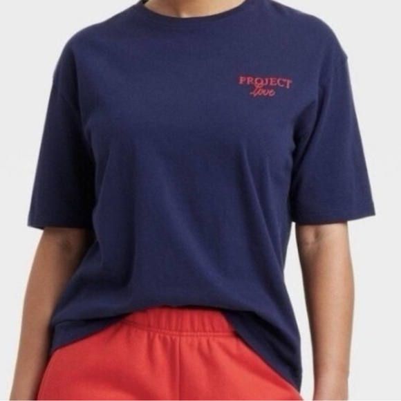 NWT Universal Thread Oversized Ladies Navy 'Project Love' T-Shirt Size Large - Picture 1 of 2